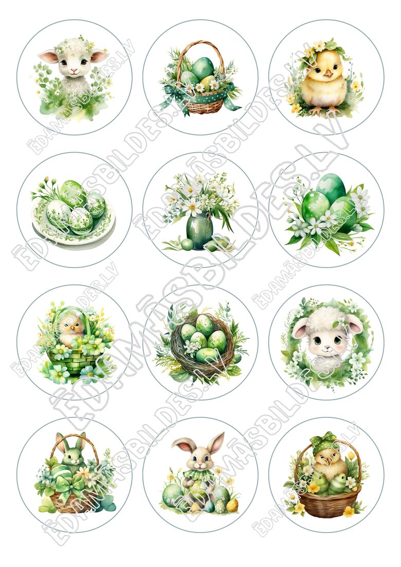 Cukura papīrs ar apdruku "Lieldienas Nr. 2", aplīši 6 cm 